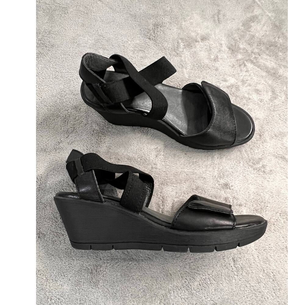 Bussola Zumaia Black Leather Criss Cross Wedge Sandal Women's Size EU 38